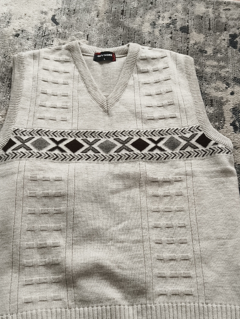 V-Neck Knit Sweater Vest by in Light Gray with Pattern